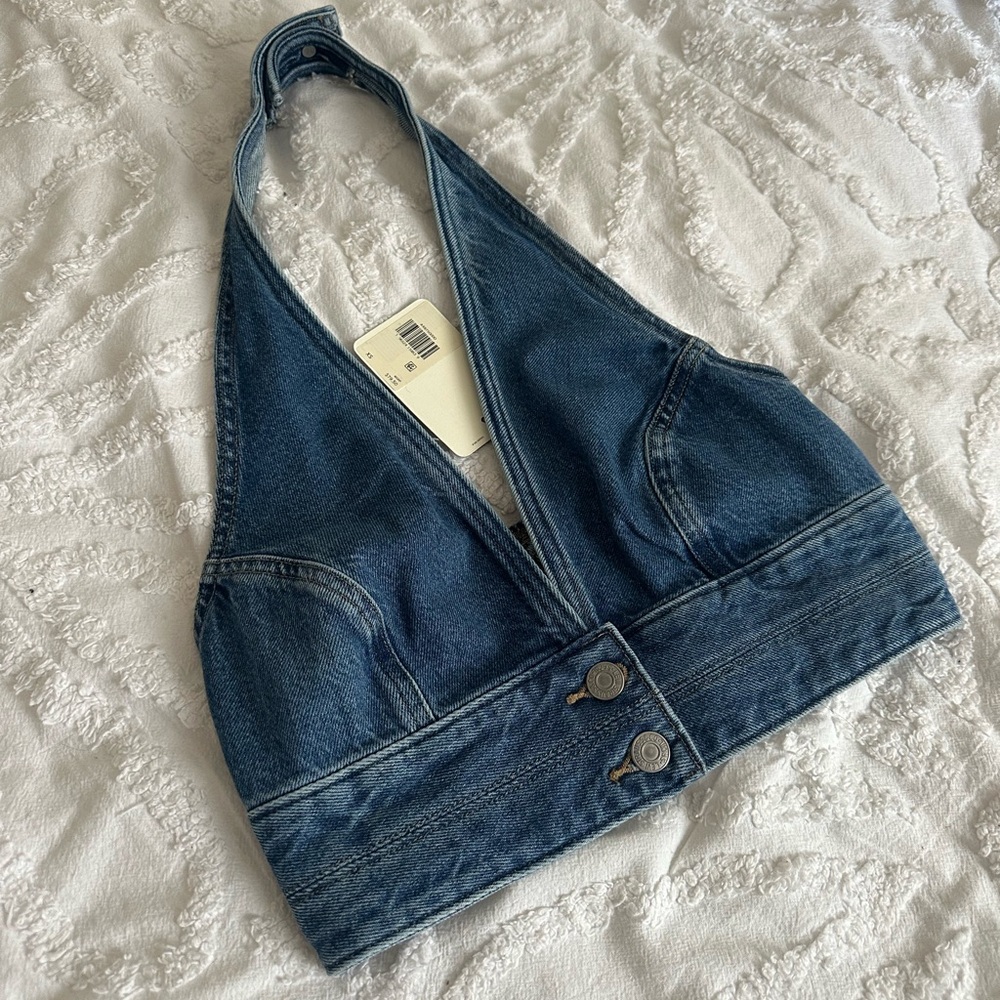 Levi's Blue Sleeveless Crop Top with Cut Out Design